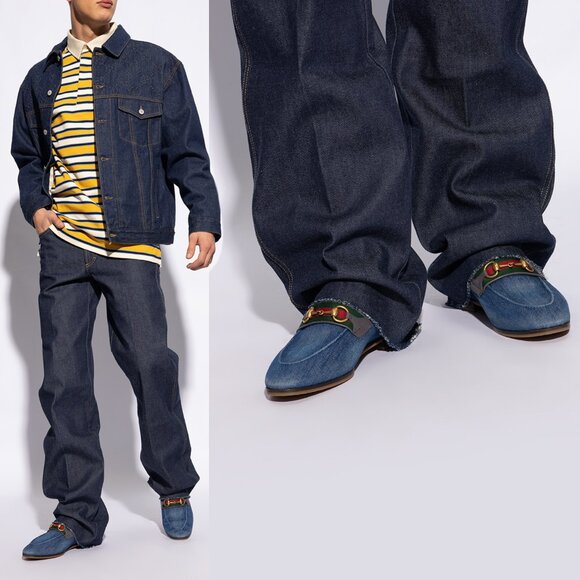 GUCCI SHOES MENS DENIM HORSEBIT WEB LOAFER sz 10.5 US 11 - Picture 2 of 15